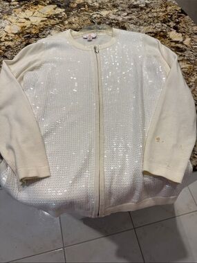 Quacker Factory Ivory Sequin Zip Jacket